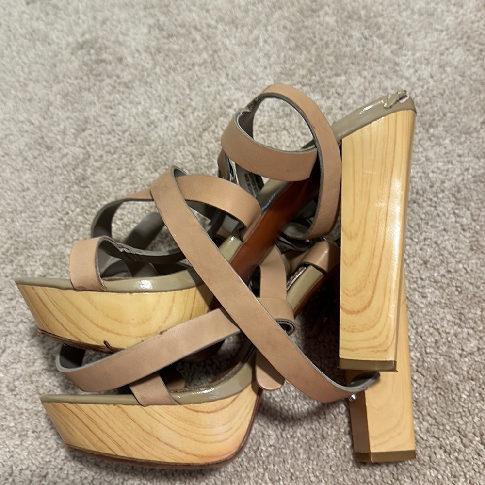 Baggley Mishka sandals worn once. Wood platform sole, extra stiletto soles inclu